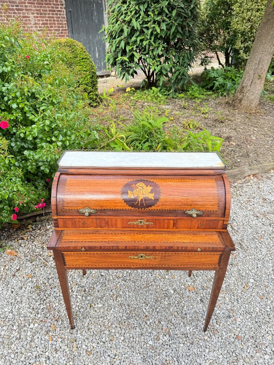 Vassou Jean Baptiste Bureau Cylindre En Marqueterie D’époque Louis XVI XVIII Eme Siècle -photo-2