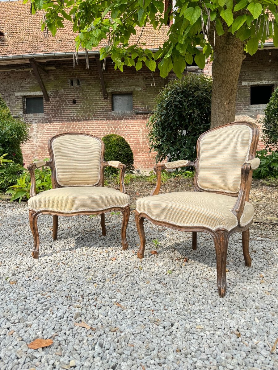 Paire De Fauteuil En Bois Naturel De Style Louis XV XIX Eme Siècle -photo-3