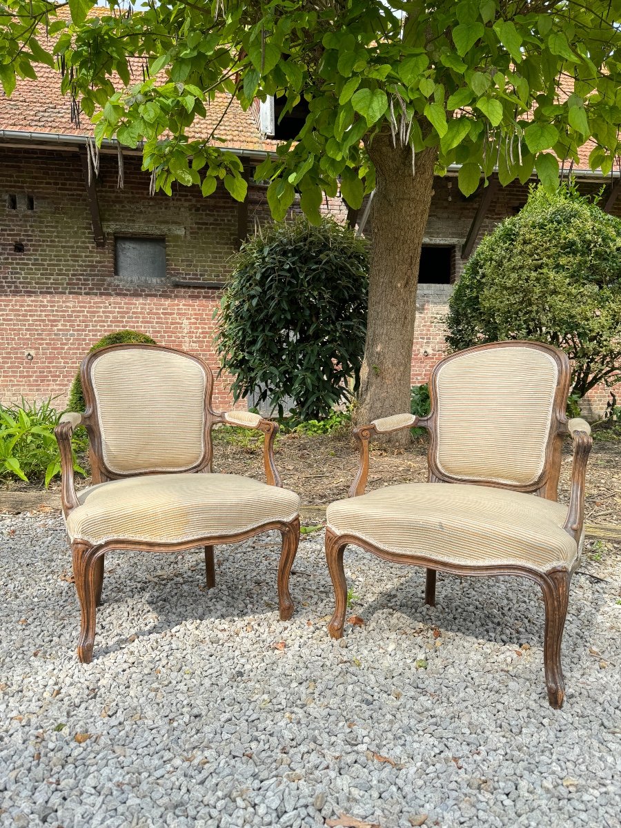 Paire De Fauteuil En Bois Naturel De Style Louis XV XIX Eme Siècle -photo-4