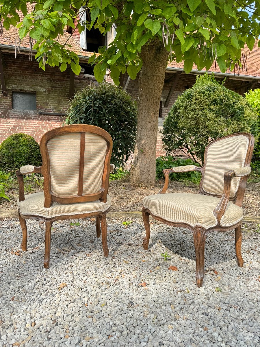 Paire De Fauteuil En Bois Naturel De Style Louis XV XIX Eme Siècle -photo-2