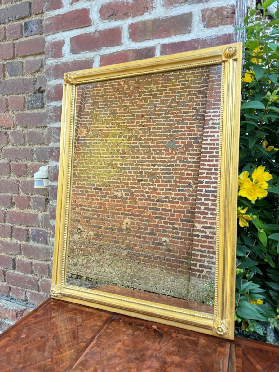 Miroir Rectangulaire En Bois Et Stuc Doré De Style Louis XVI-photo-2