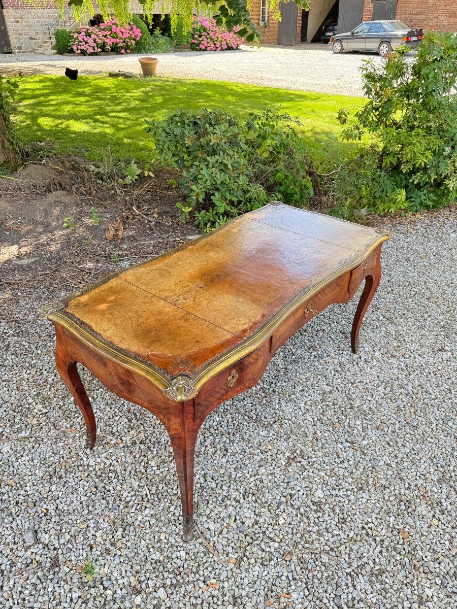 Bureau Plat En Marqueterie De Style Louis XV XIX Eme Siècle -photo-3