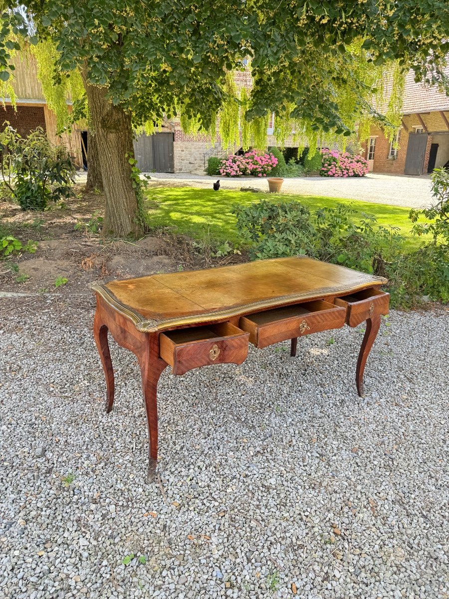 Bureau Plat En Marqueterie De Style Louis XV XIX Eme Siècle -photo-4