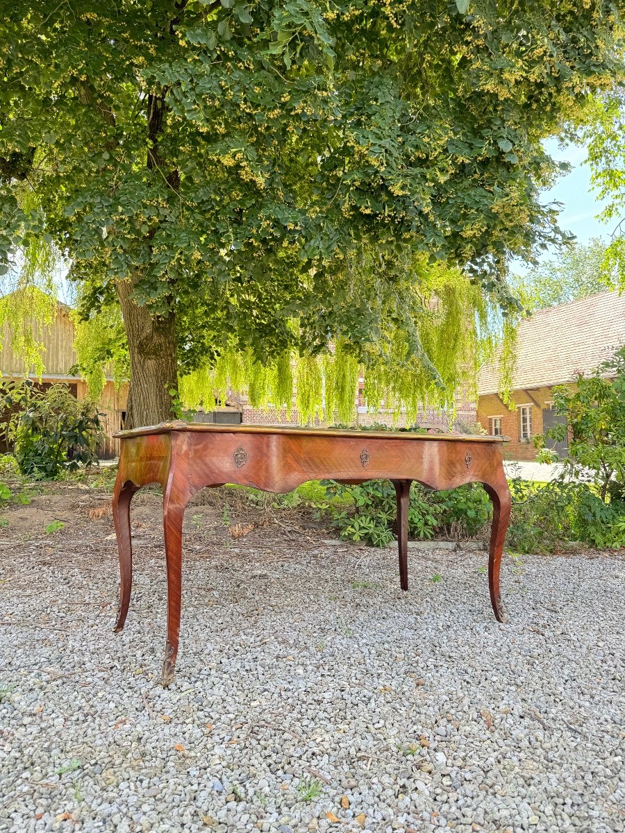 Bureau Plat En Marqueterie De Style Louis XV XIX Eme Siècle -photo-4