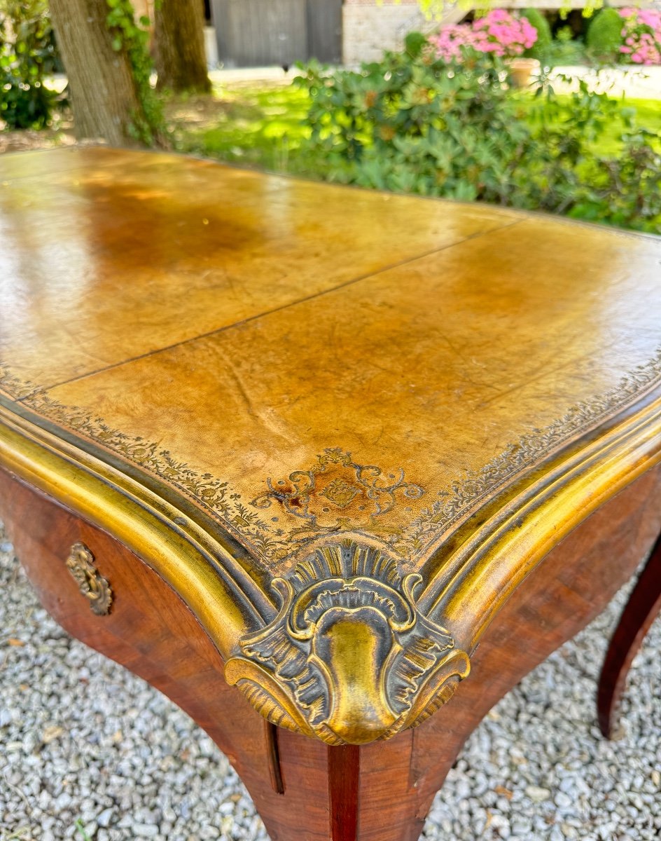 Bureau Plat En Marqueterie De Style Louis XV XIX Eme Siècle -photo-5