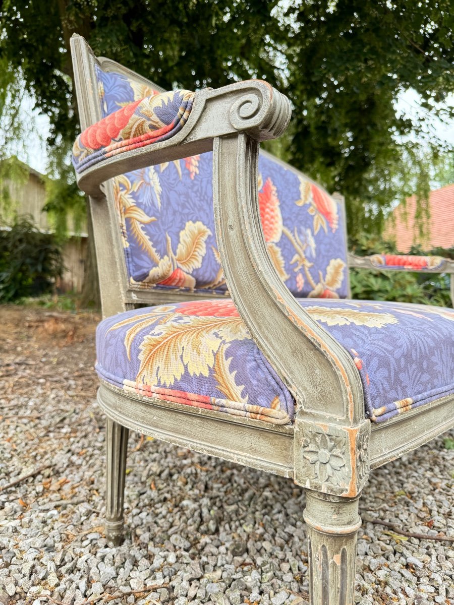 Louis XVI Style Gray Lacquered Wood Sofa XIX Eme Century -photo-2