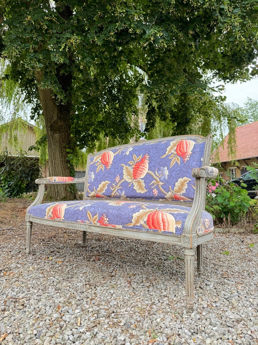 Louis XVI Style Gray Lacquered Wood Sofa XIX Eme Century -photo-3
