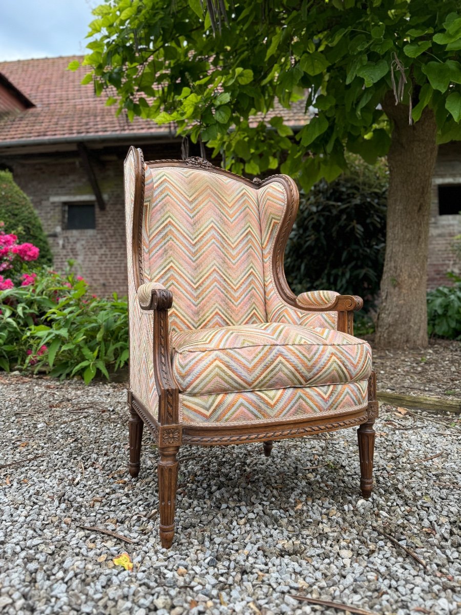 Bergère à Oreilles En Bois Naturel De Style Louis XVI -photo-3