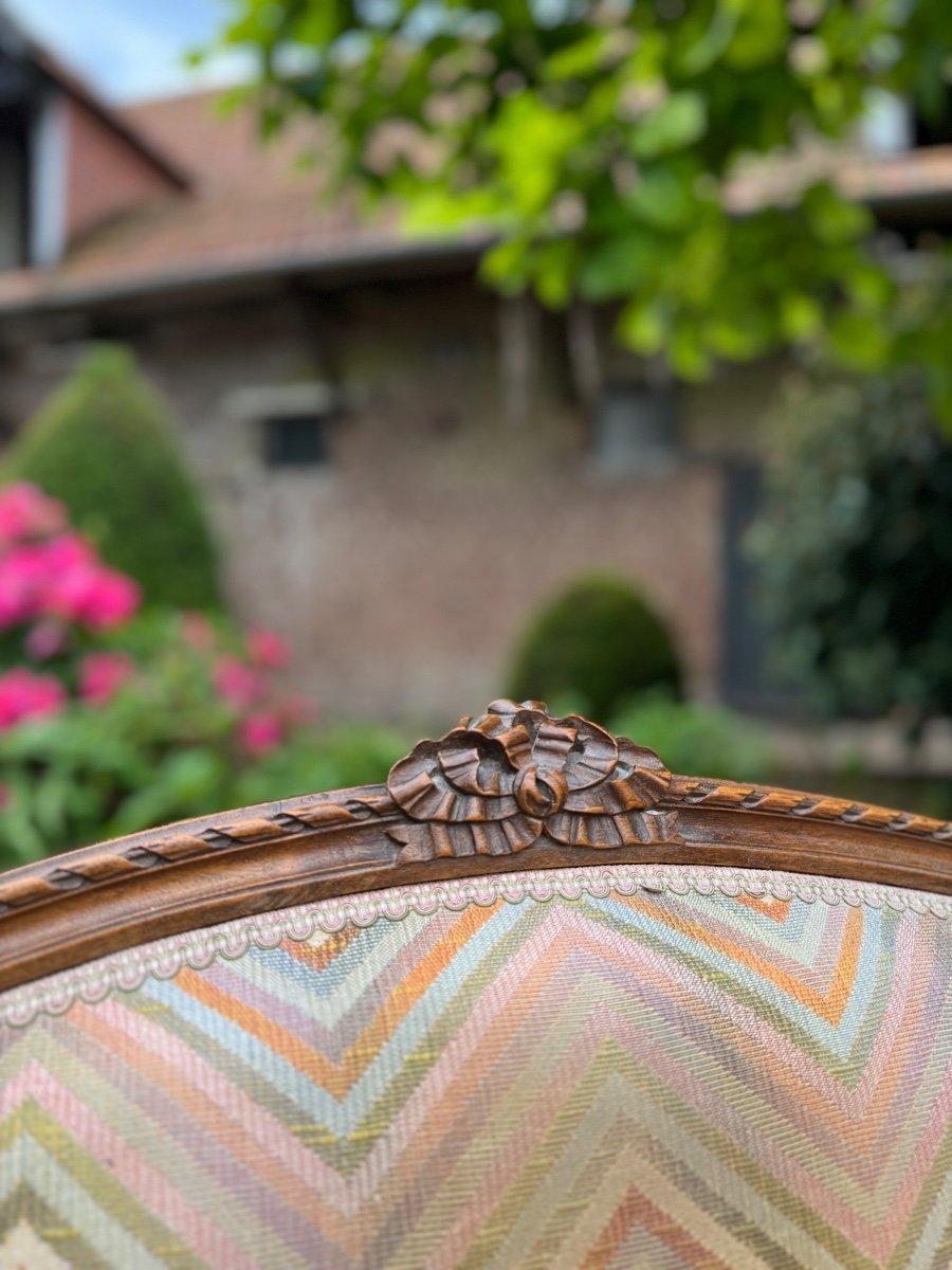 Bergère à Oreilles En Bois Naturel De Style Louis XVI -photo-1