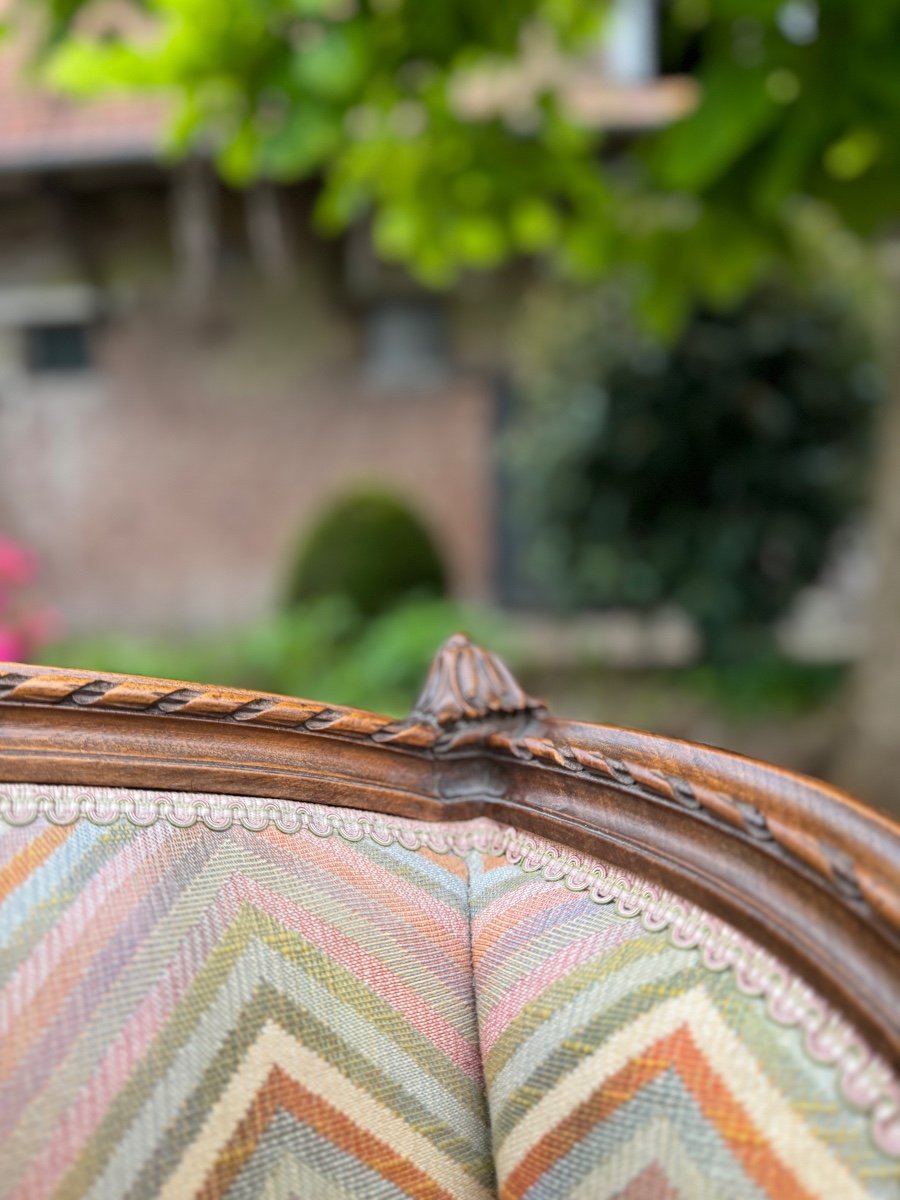 Bergère à Oreilles En Bois Naturel De Style Louis XVI -photo-2