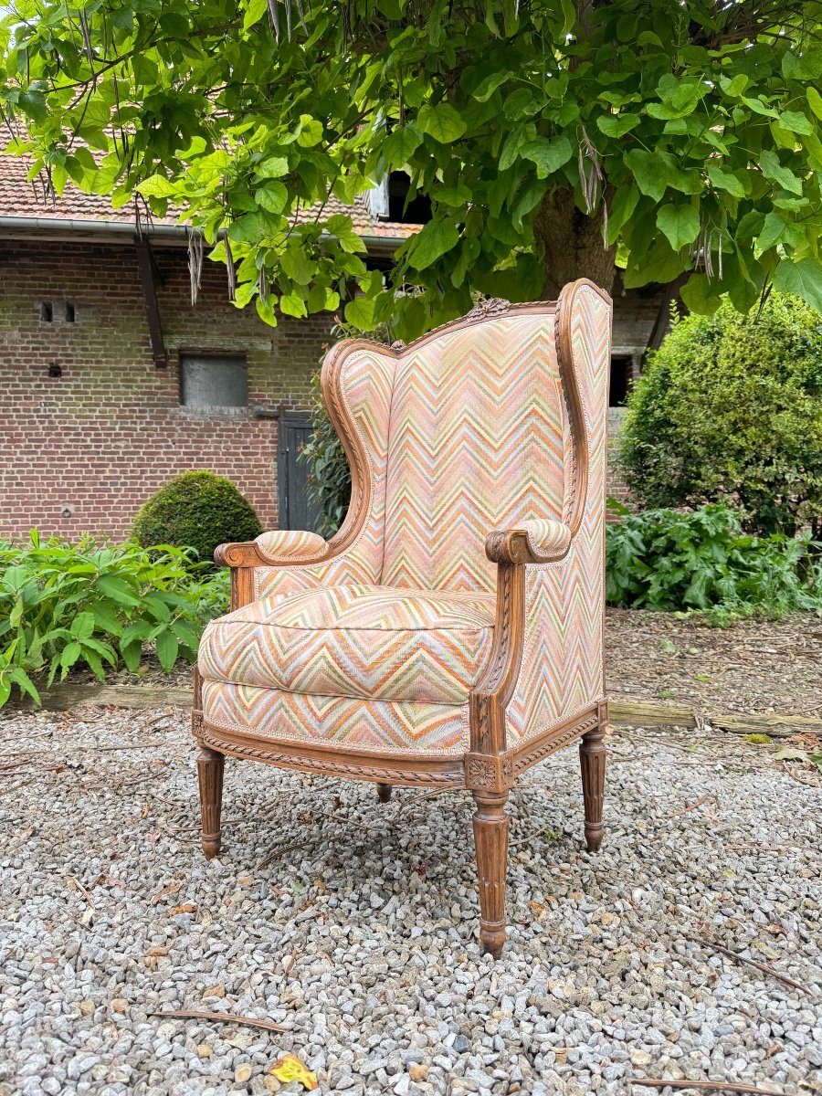 Bergère à Oreilles En Bois Naturel De Style Louis XVI -photo-3