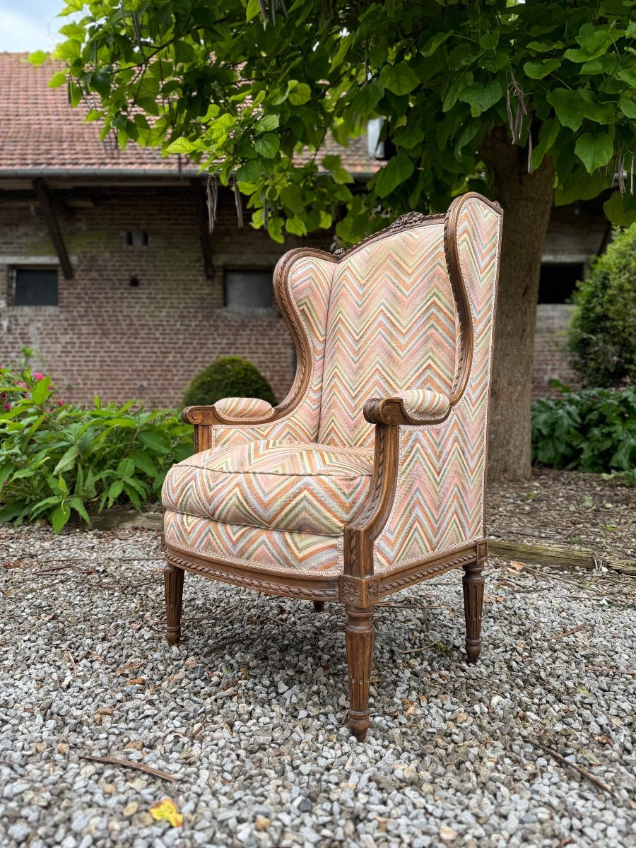 Bergère à Oreilles En Bois Naturel De Style Louis XVI -photo-4