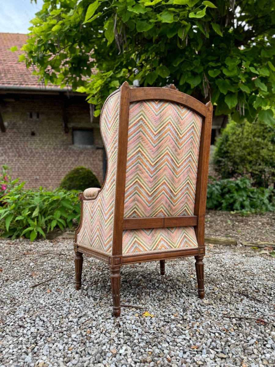 Bergère à Oreilles En Bois Naturel De Style Louis XVI -photo-5