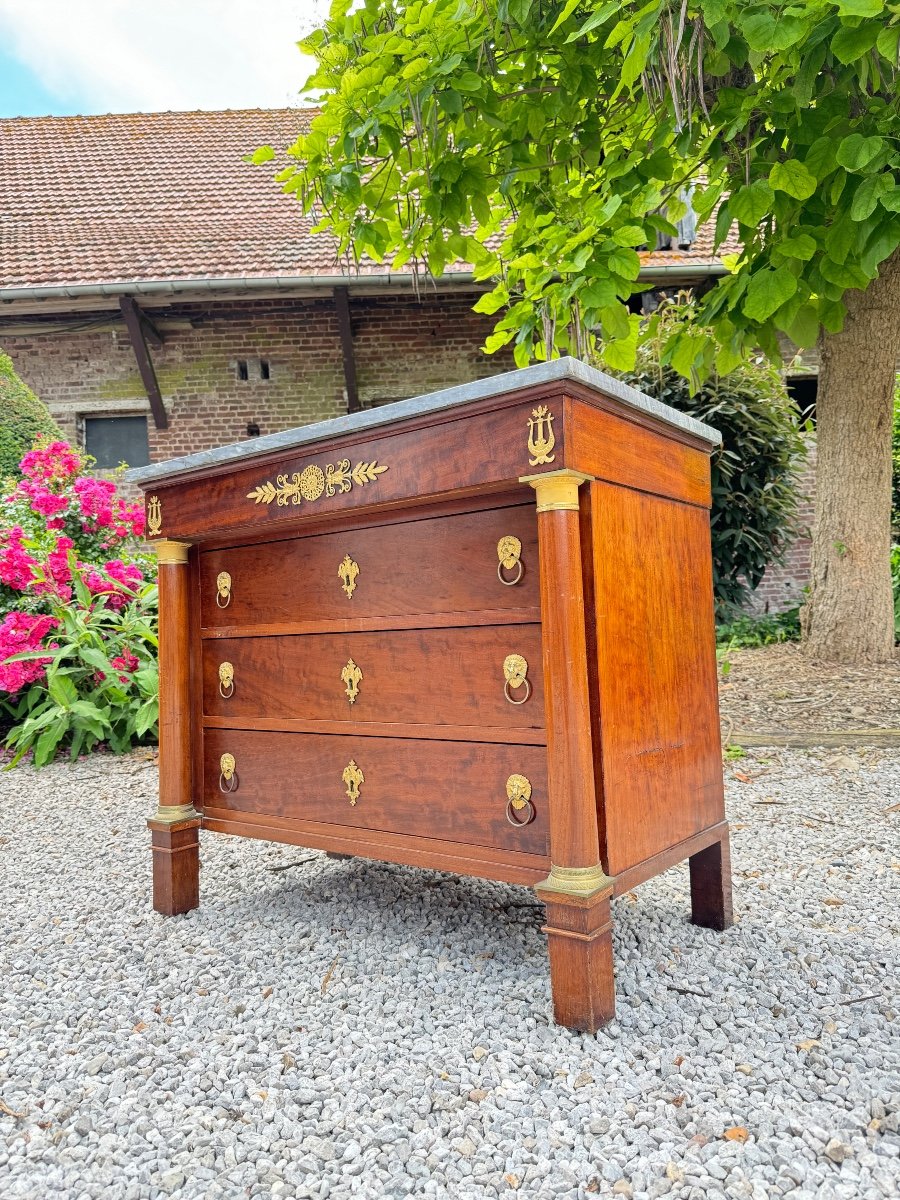 Commode En Acajou D’époque Empire Estampillée Courte -photo-4