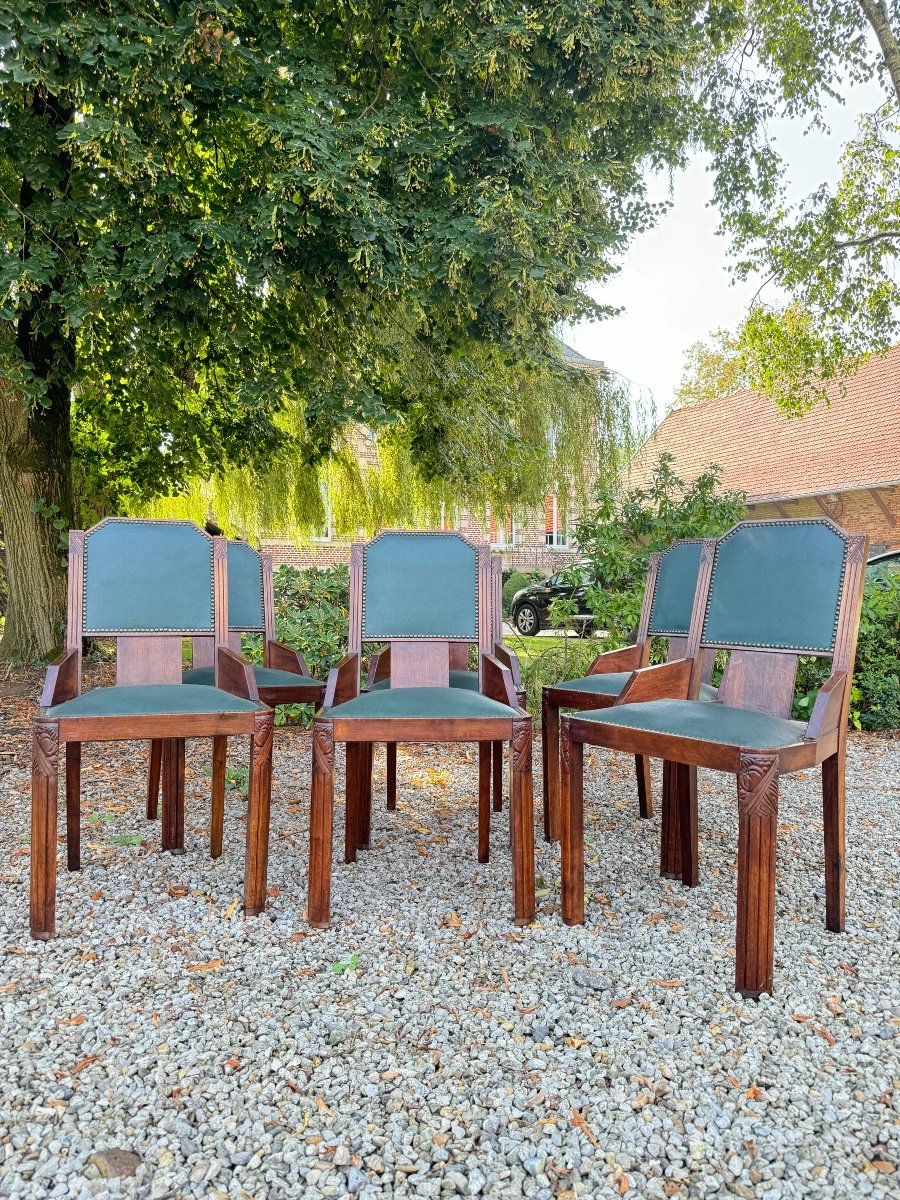 Set Of Six Art Deco Mahogany Chairs -photo-3