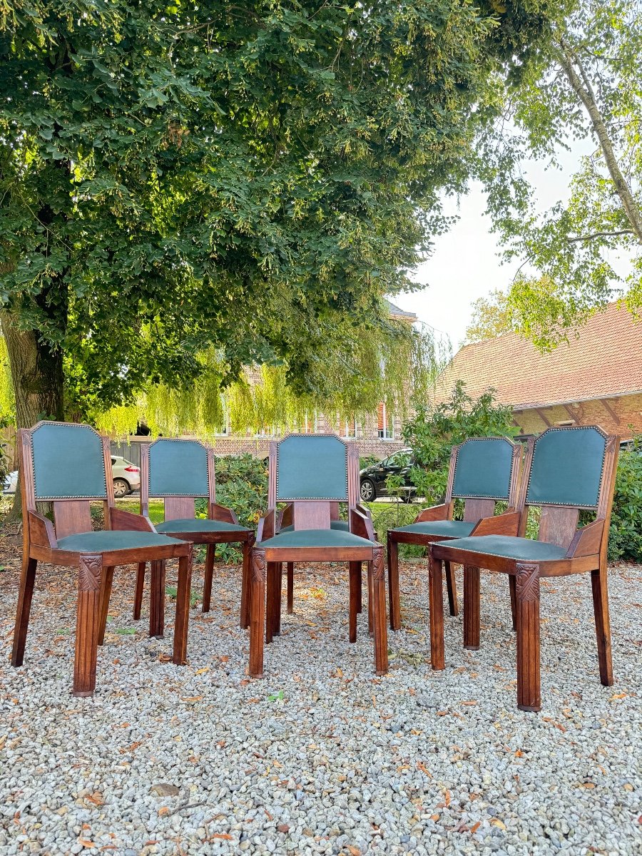Set Of Six Art Deco Mahogany Chairs 