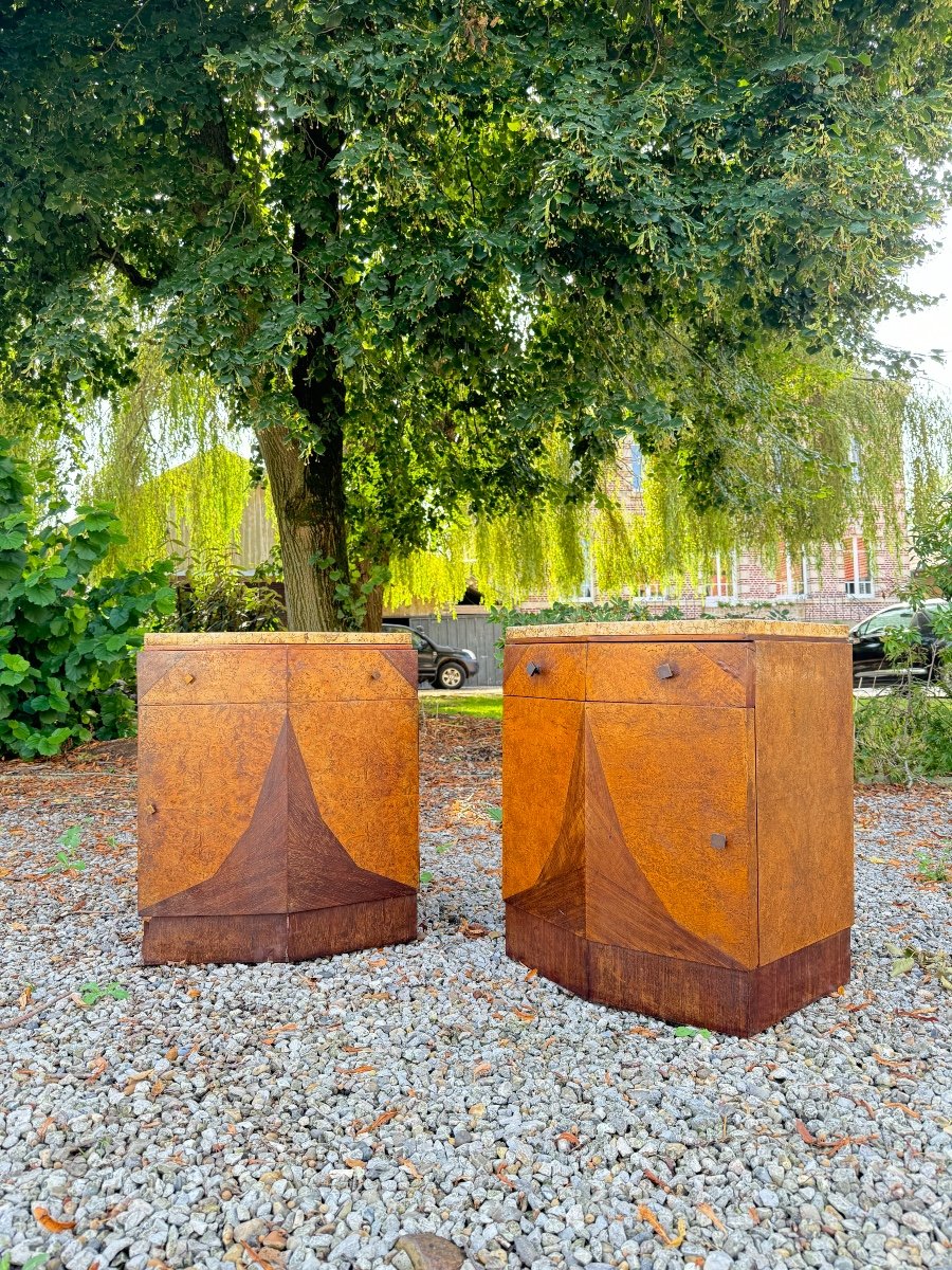 Pair Of Art Deco Period Veneer Wood Bedside Tables -photo-4