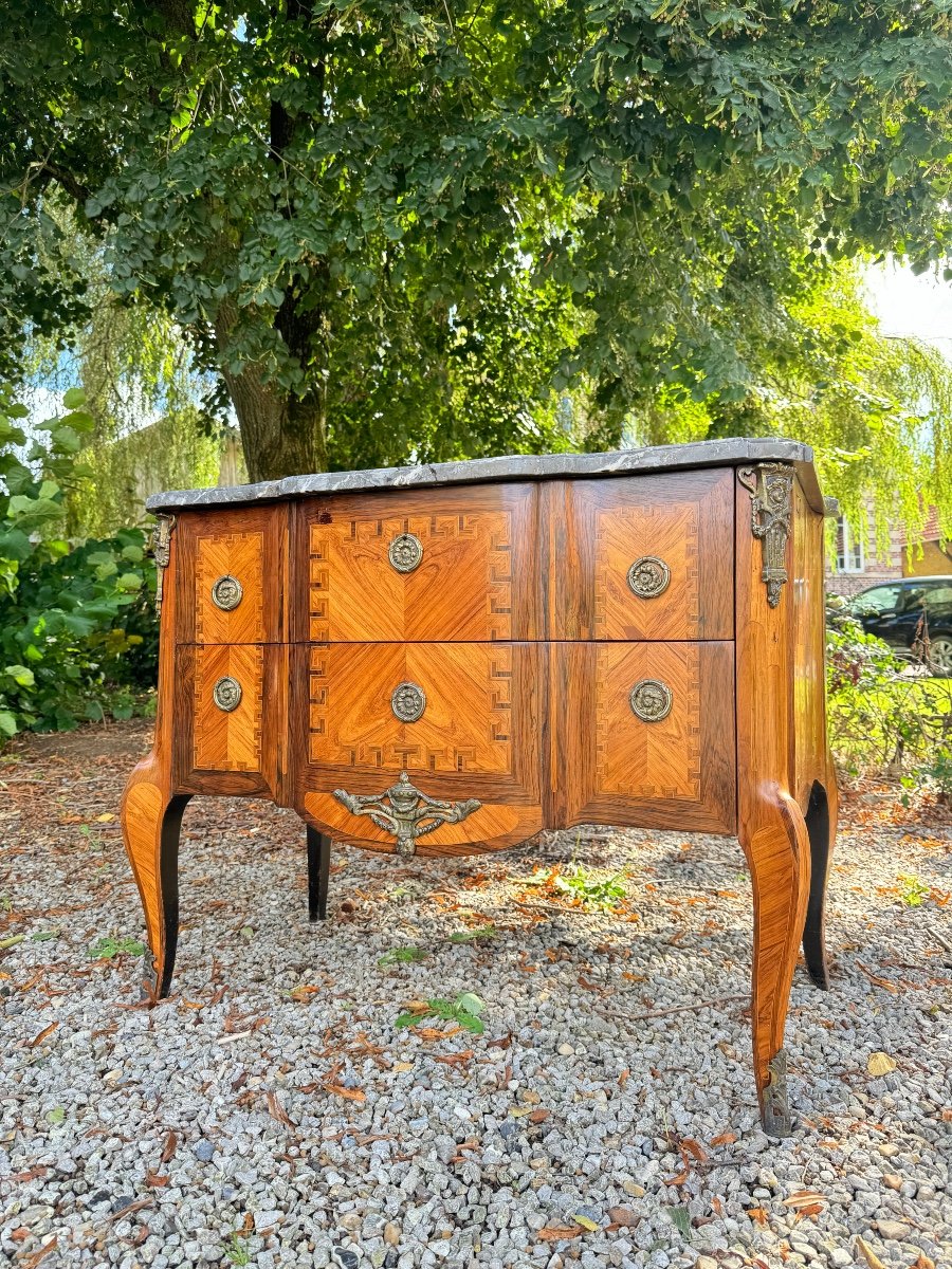 Transition Period Marquetry Chest Of Drawers, Late 18th Century -photo-1