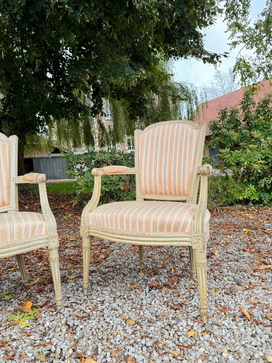 Jean Paul-françois Paire De Fauteuils En Bois Laqué D’époque Louis XVI XVIII Eme Siècle -photo-2