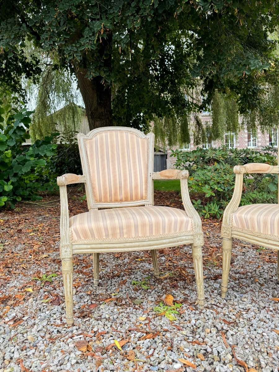 Jean Paul-françois Paire De Fauteuils En Bois Laqué D’époque Louis XVI XVIII Eme Siècle -photo-4