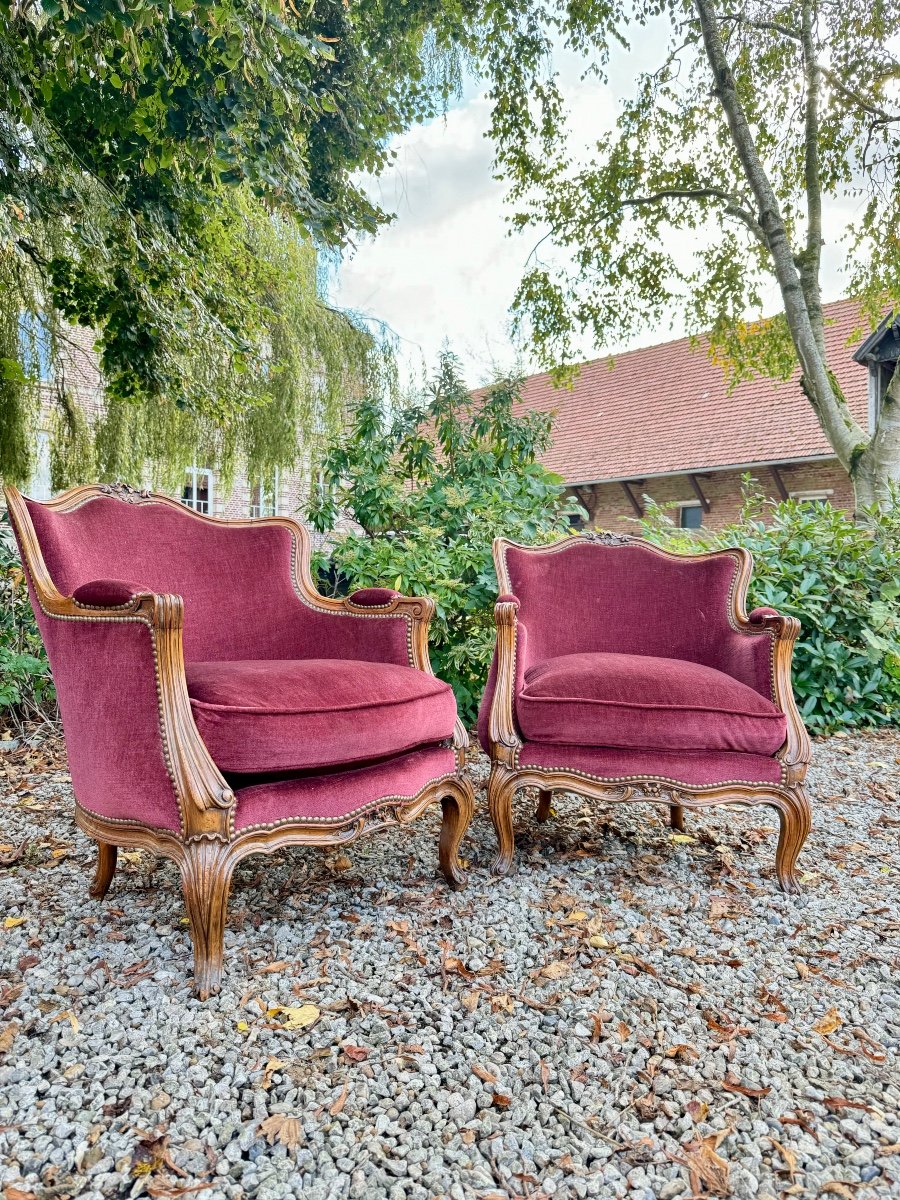Paire De Bergères En Noyer De Style Louis XV XIX Eme Siècle -photo-4