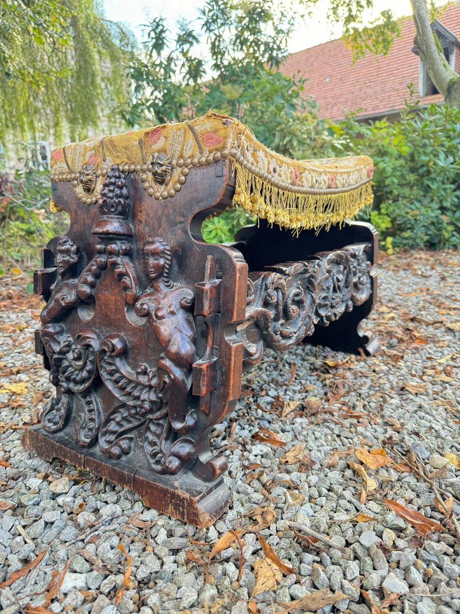 Tabouret En Chêne D’époque  Renaissance Italienne XVII Eme Siècle -photo-2