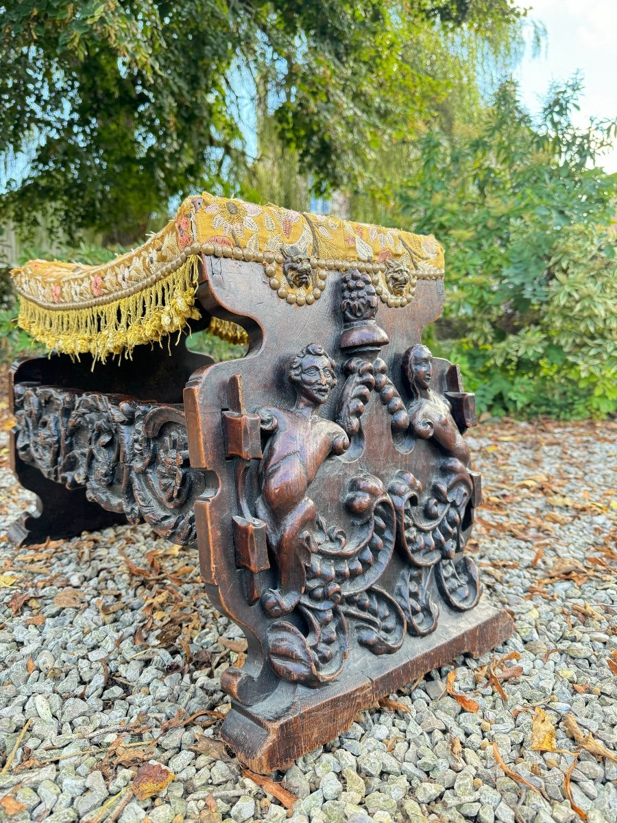 Tabouret En Chêne D’époque  Renaissance Italienne XVII Eme Siècle -photo-1