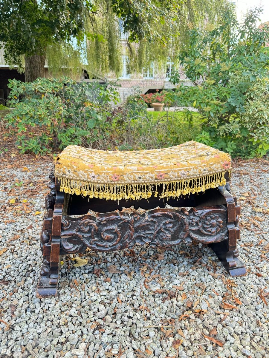 Tabouret En Chêne D’époque  Renaissance Italienne XVII Eme Siècle -photo-5