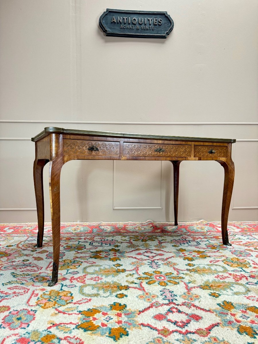 Louis XV Style Marquetry Desk Stamped Hopilliart And Leroy 19th Century -photo-2
