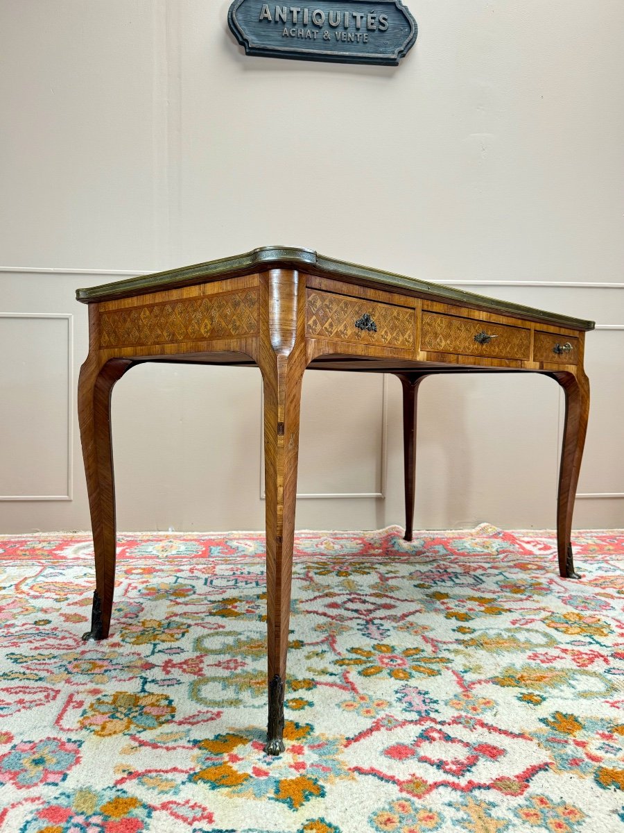 Louis XV Style Marquetry Desk Stamped Hopilliart And Leroy 19th Century -photo-3