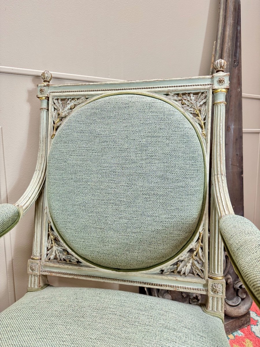 Georges Jacob D’après Paire De Fauteuils En Bois Laqué De Style Louis XVI XIX Eme Siècle -photo-3