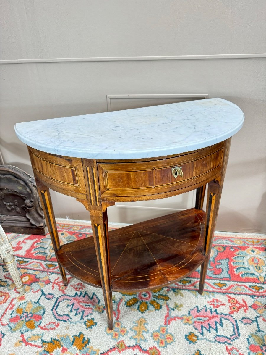 Half-moon Console In Marquetry From The Louis XVI Period, 18th Century -photo-4