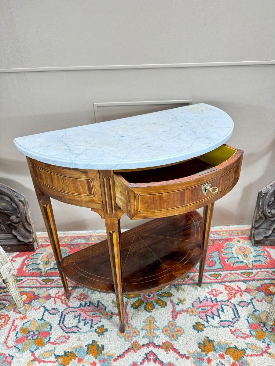 Half-moon Console In Marquetry From The Louis XVI Period, 18th Century -photo-1
