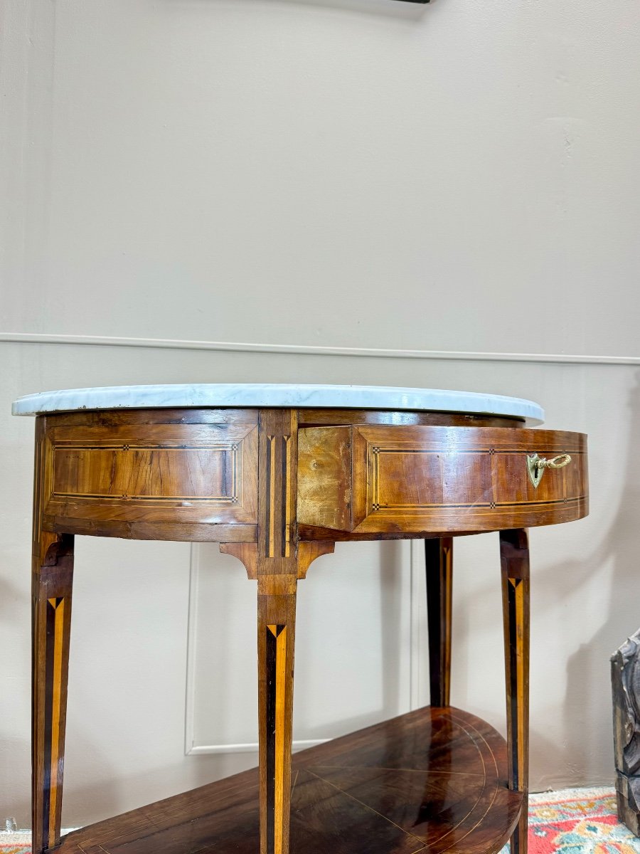 Half-moon Console In Marquetry From The Louis XVI Period, 18th Century -photo-2