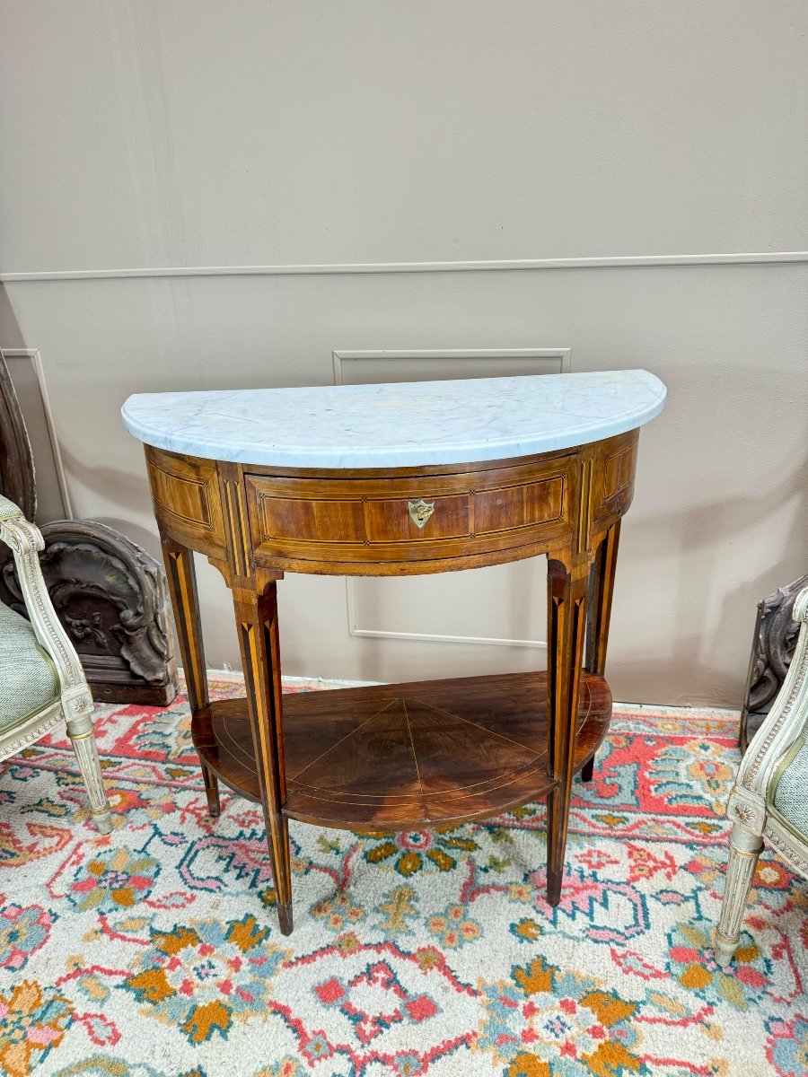 Half-moon Console In Marquetry From The Louis XVI Period, 18th Century -photo-3