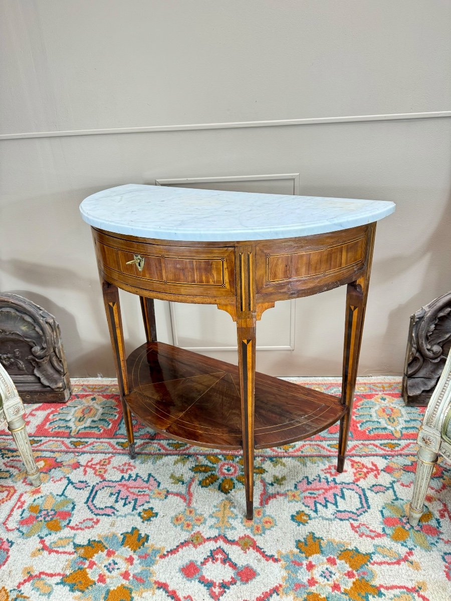 Half-moon Console In Marquetry From The Louis XVI Period, 18th Century -photo-4