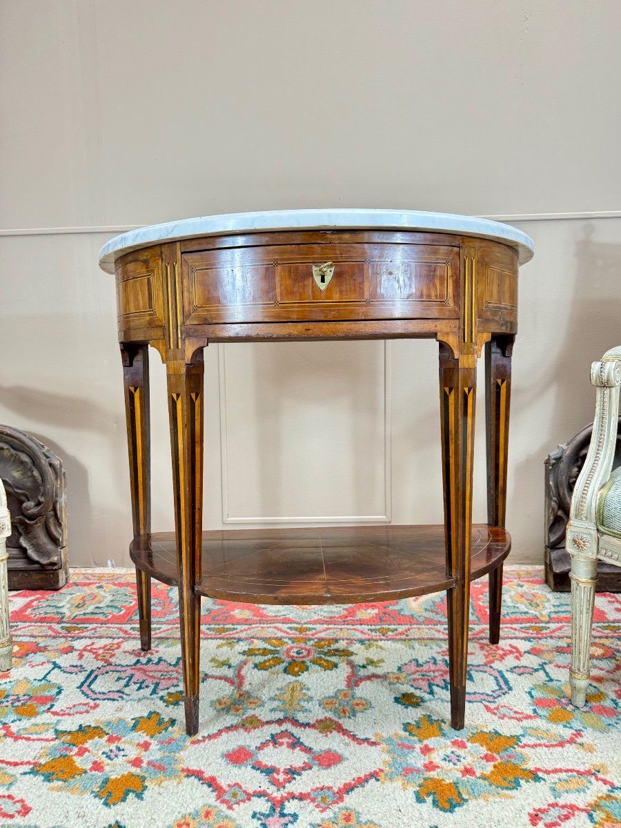 Half-moon Console In Marquetry From The Louis XVI Period, 18th Century -photo-5