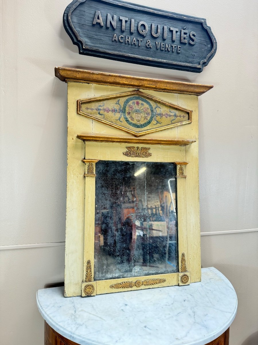 Painted And Gilded Wooden Trumeau From The Directoire Period, 18th Century -photo-3