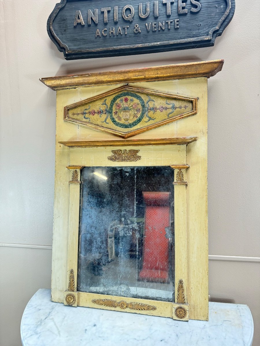 Painted And Gilded Wooden Trumeau From The Directoire Period, 18th Century -photo-4
