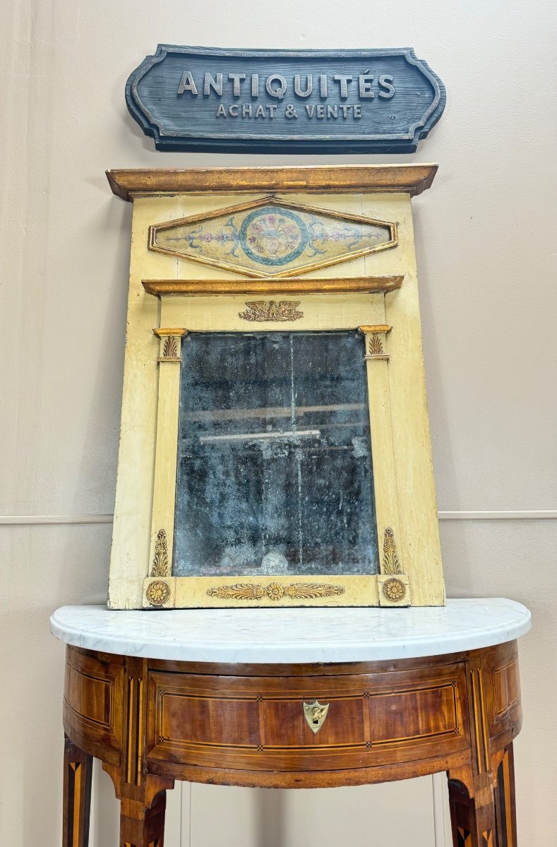 Painted And Gilded Wooden Trumeau From The Directoire Period, 18th Century 
