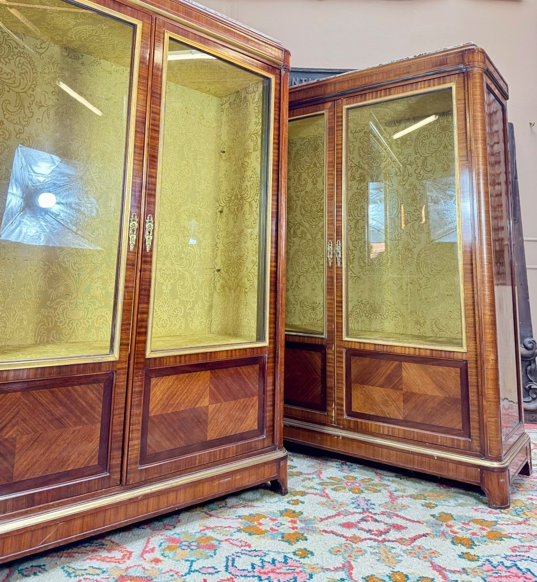 Paire De Vitrines En Marqueterie De Style Louis XVI XIX Eme Siècle -photo-3
