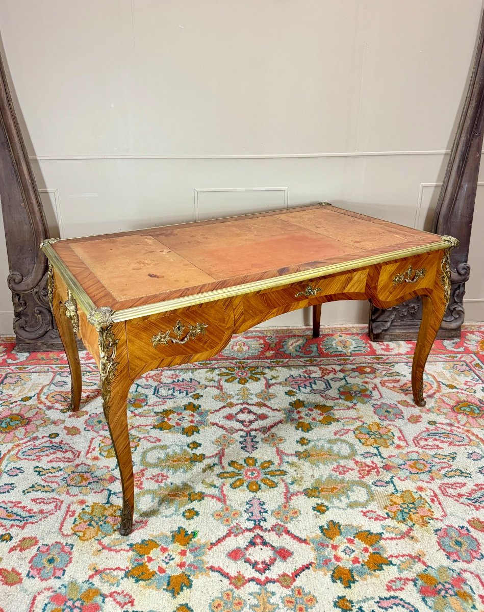 Bureau Plat En Marqueterie De Style Louis XV -photo-2