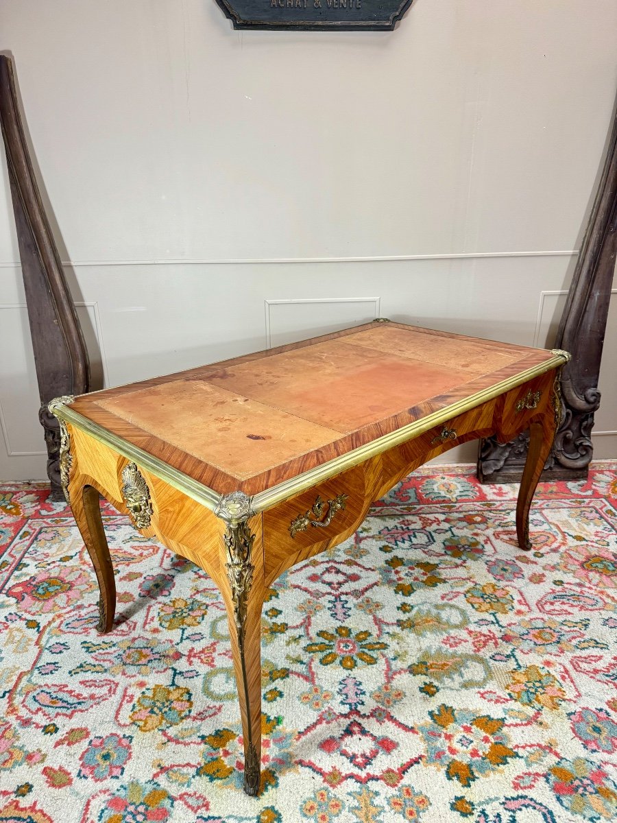 Bureau Plat En Marqueterie De Style Louis XV -photo-4