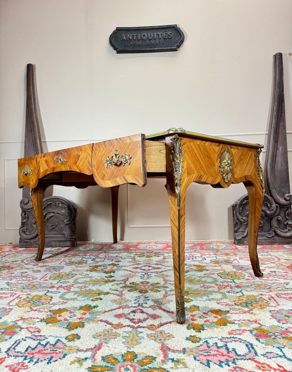 Bureau Plat En Marqueterie De Style Louis XV -photo-6