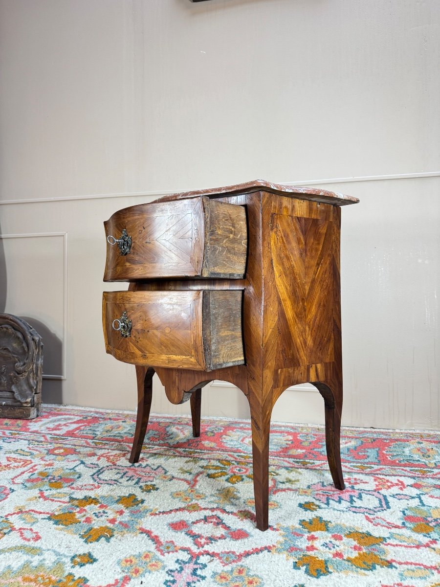 Louis XV Period 18th Century Curved Marquetry Chest Of Drawers -photo-2