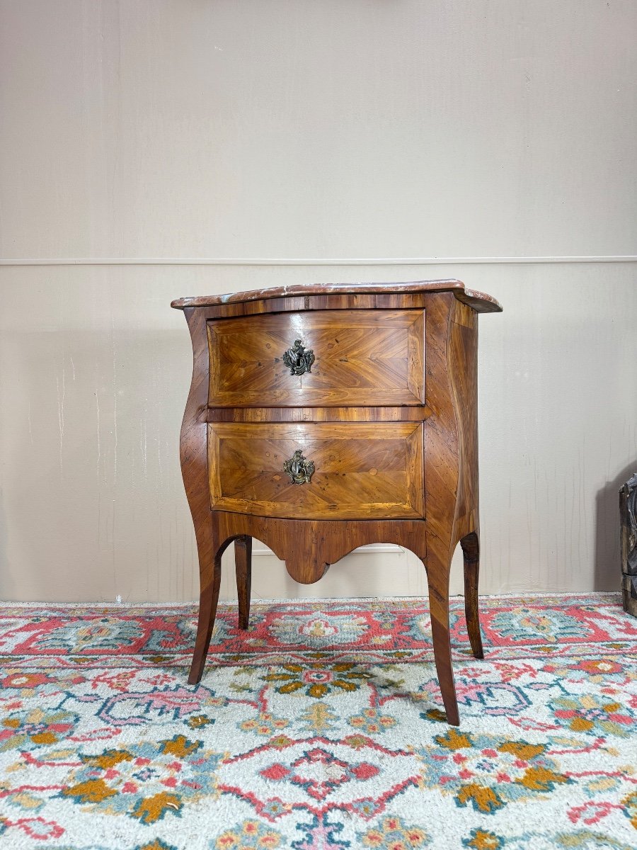 Louis XV Period 18th Century Curved Marquetry Chest Of Drawers -photo-4