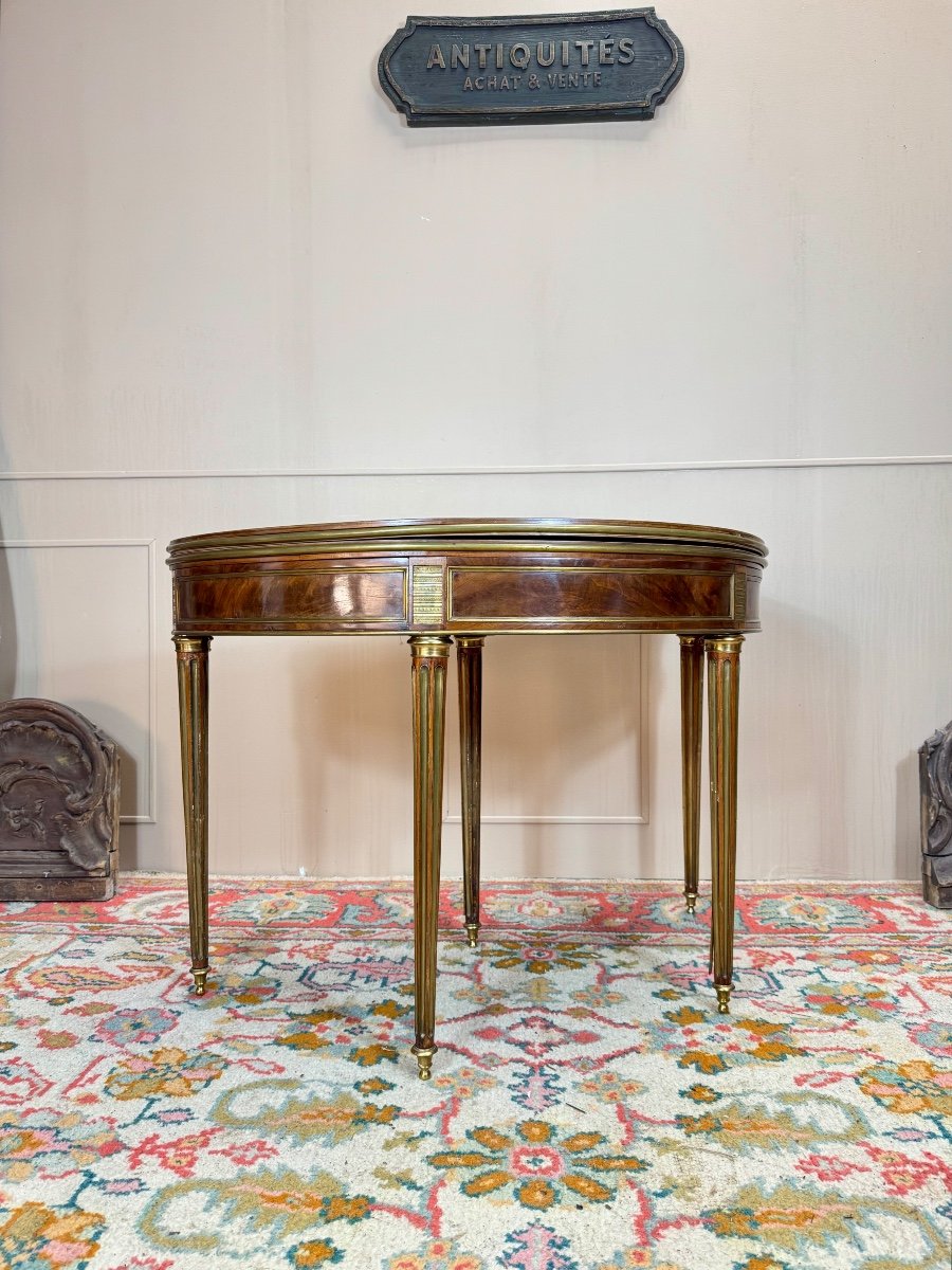 Molitor Bernard Table Demi Lune En Acajou D’époque Louis XVI Estampillée XVIII Eme Siècle -photo-2