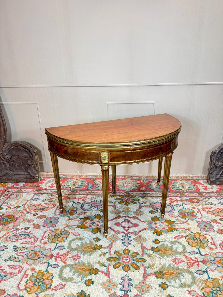 Molitor Bernard Table Demi Lune En Acajou D’époque Louis XVI Estampillée XVIII Eme Siècle -photo-3