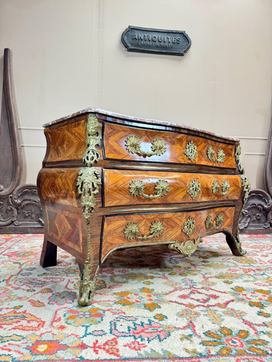 Commode tombeau En Marqueterie D’époque Régence XVIII Eme Siècle -photo-3