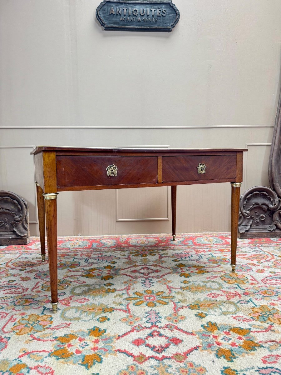 Bureau Plat Double Faces En Acajou De Style Louis XVI XIX Eme Siècle -photo-4